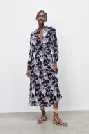 Zara koszulowa sukienka maxi szmizjerka granatowa kwiaty floral XS 34