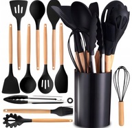 Zestaw przyborów kuchennych XXL 12 szt czarne silikonowe