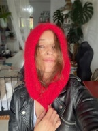 Balaclava komin czapka kaptur rękodzieło alpaka merino handmade czerwona