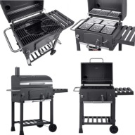 GRILL WĘGLOWY OGRODOWY DUŻY ŻELIWNY RUSZT Z KOMINEM 57x43CM TERMOMETR GRILE