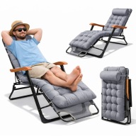 LEŻAK OGRODOWY PLAŻOWY SKŁADANY FOTEL TARASOWY LEŻANKA Z PODUSZKĄ SZARY