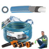 WĄŻ OGRODOWY GUMOWY ZBROJONY CZTERY WARSTWY+ZESTAW ZRASZACZ ZŁĄCZKI 30 M
