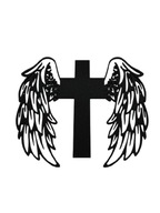 Krzyż czarny na ścianę ze skrzydłami anioła ozdoba 21cm