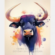 Byk akwarela obraz na płótnie 58x70 wydruk zwierzę rogi głowa animal art