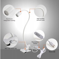 DA LIGHT Lampa LED Klemowa USB Czarna Do Czytania Pracy Nauki