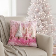 Poduszka ozdobna świąteczna, różowe choinki, 3d
