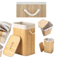 KOSZ NA PRANIE BAMBUSOWY POJEMNIK Z POKRYWĄ WYJMOWANY WOREK SKŁADANY 72L