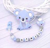 Uchwyt do smoczka z imieniem + silikonowy gryzak na ząbkowanie, chłopcy