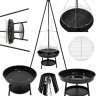 GRILL WĘGLOWY TRÓJNÓG PALENISKO WISZĄCY Z PALENISKIEM RUSZT 46 CM OGNISKOWY