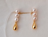 Kolczyki srebrne pozłacane z perłami tercet CERTYFIKAT