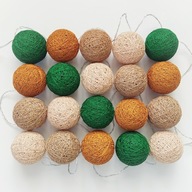 Cotton Balls Zielone - Musztardowe Girlanda Lampki Kule 20 LED Na Baterie