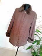 Dłuższa damska zimowa kurtka brązowa z futerkiem na zamek r XL 42 retro PRL