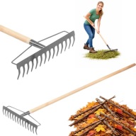 GRABIE METALOWE OGRODOWE DO LIŚCI TRAWY PATYKÓW 26X150CM GRABKI Z TRZONEM