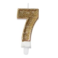 Świeczka 7 cyferka SIEDEM siódemka - brokat złoty GOLD, urodziny PARTY.