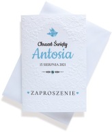 Personalizowane ZAPROSZENIE na CHRZEST dla chłopca delikatne tłoczone