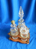 PIĘKNY KABARET przyprawnik stołowy trójkątny drewno mosiądz