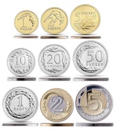 1 2 5 10 20 50 gr groszy + 1 2 5 złotych 2025 MENNICZE st. 1 z worka 9 szt.