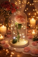 WIECZNA RÓŻA W SZKLE ŚWIECĄCA LED RÓŻOWA KWIAT WALENTYNKI