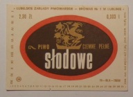 STARA ETYKIETA PIWO CIEMNE PEŁNE SŁODOWE BROWAR NR 1 LUBLIN