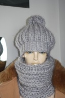 KOMPLET CZAPKA golf L RĘKODZIEŁO MOHER jasny popiel