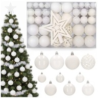 BOMBKI CHOINKOWE ZESTAW XXL 101 SZTUK BIAŁE OZDOBY ŚWIĄTECZNE + GWIAZDA