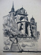 Warszawa kościół św. Anny tusz lawowany sygnowany ołówkiem 1950/60