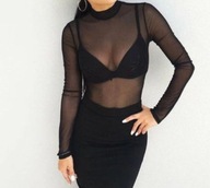 Czarna bluzka siateczka siatka top golf przeźroczysta RockGirl PL L/XL un