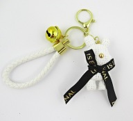 Brelok do kluczy torebki misiek biały zawieszka złota dzwonek kokarda