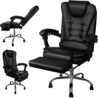 Fotel biurowy obrotowy BOSS z podnóżkiem - czarny eco SKÓRA KO22CZ