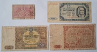Zestaw Banknotów 50 groszy 20 50 100 zł 1944 1946 1947 1948 - 4 szt