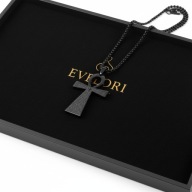 Naszyjnik Krzyż Ankh Czarny Modlitwa Ojcze Nasz Amulet Stal