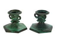 PIĘKNE SECESYJNE ŚWIECZNIK BRĄZ PARA PATYNA ZOBACZ!