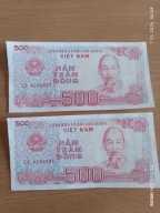 Banknoty 500 Dong Wietnam dwa kolejne numery