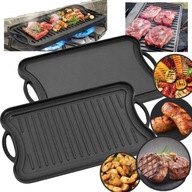 PŁYTA GRILLOWA ŻELIWNA DWUSTRONNA na ruszt grill ognisko kuchenkę 42 x 26cm