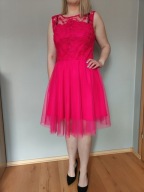Elegancka Sukienka różowa - amarant na wesele koronka 46 XXL tiul Plus size