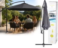 Parasol ogrodowy wiszący 300 cm boczny regulowany UV taras ogród Szary
