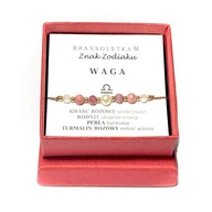 Bransoletka WAGA znak kamienie Perła, kwarc różowy turmalin znaki zodiaku