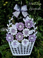 szydełkowy koszyczek z kwiatami 41x24cm lawenda /dekoracja okienna-Juka