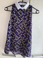 34 XS 36 S bluzka w stylu retro biały kołnierzyk wzór romby Promod