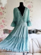 SUKIENKA TURKUSOWA HAFT KORONKA AŻUROWA ORNAMENT coquette vintage retro