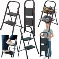 Stalowa drabinka domowa 2-stopniowa – lekka, składana, szerokie stopnie