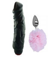 ŻYLASTY GRUBY PENIS WIBRATOR KOREK ANALNY Z POMPONEM DZIEŃ KOBIET