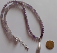 Retro*ametyst fasetowany 5mm, kropla z białej perły seashell,srebro925