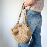 Jute Coil Elegance - okrągła torebka jutowa boho, ręcznie wykonana.