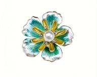 ŁADNA POZŁACANA BROSZKA EMALIA CYRKONIE PERŁA KWIAT