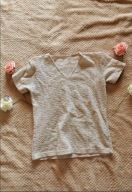 Biały t-shirt bluzeczka haftowana koronka dekolt v