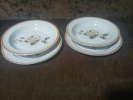 CHODZIEŻ ROMAN 4 TALERZE ŻÓŁTE HERBACIANE RÓŻE STARA PORCELANA PRL