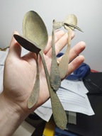 Stare sztućce łyżki widelec Jedna sygnowana Zdobienia florystyczne XIX/XX w