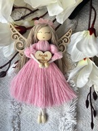 Anioł Stróż różowy Makrama Aniołek na szczęście lalka na prezent