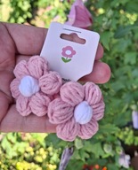 Gumki do włosów szydełkowy kwiatek puff 3.5 cm róż